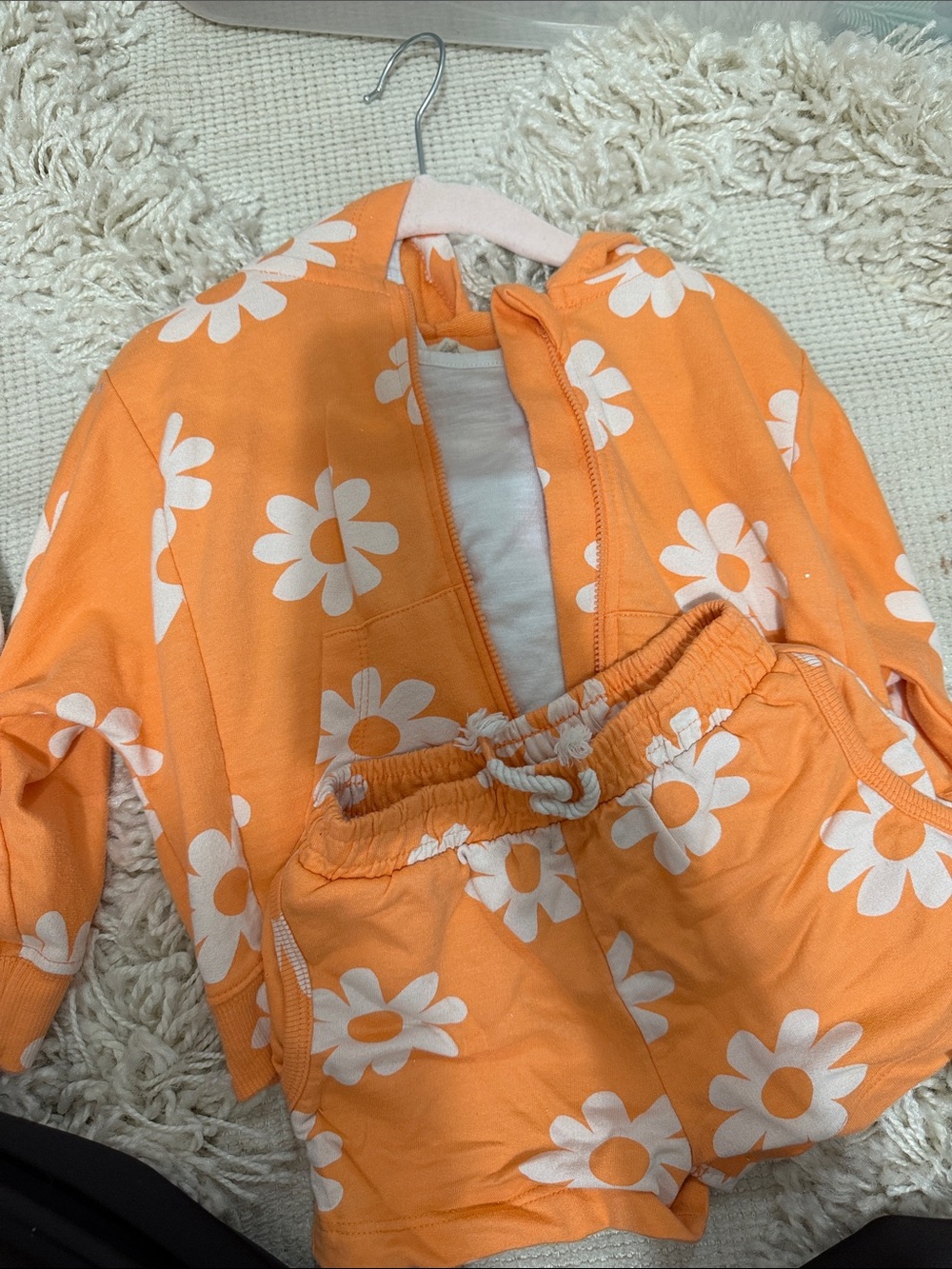 Orange Daisy Print Hoodie & Shorts Set